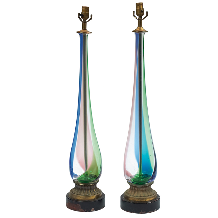 Appraisal: Venini glass table lamps pair attribution tall form of pink