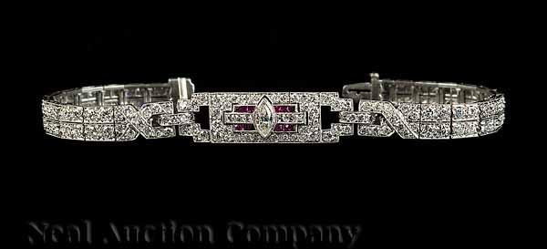 Appraisal: An Art Deco Diamond Ruby and Platinum Bracelet approx total