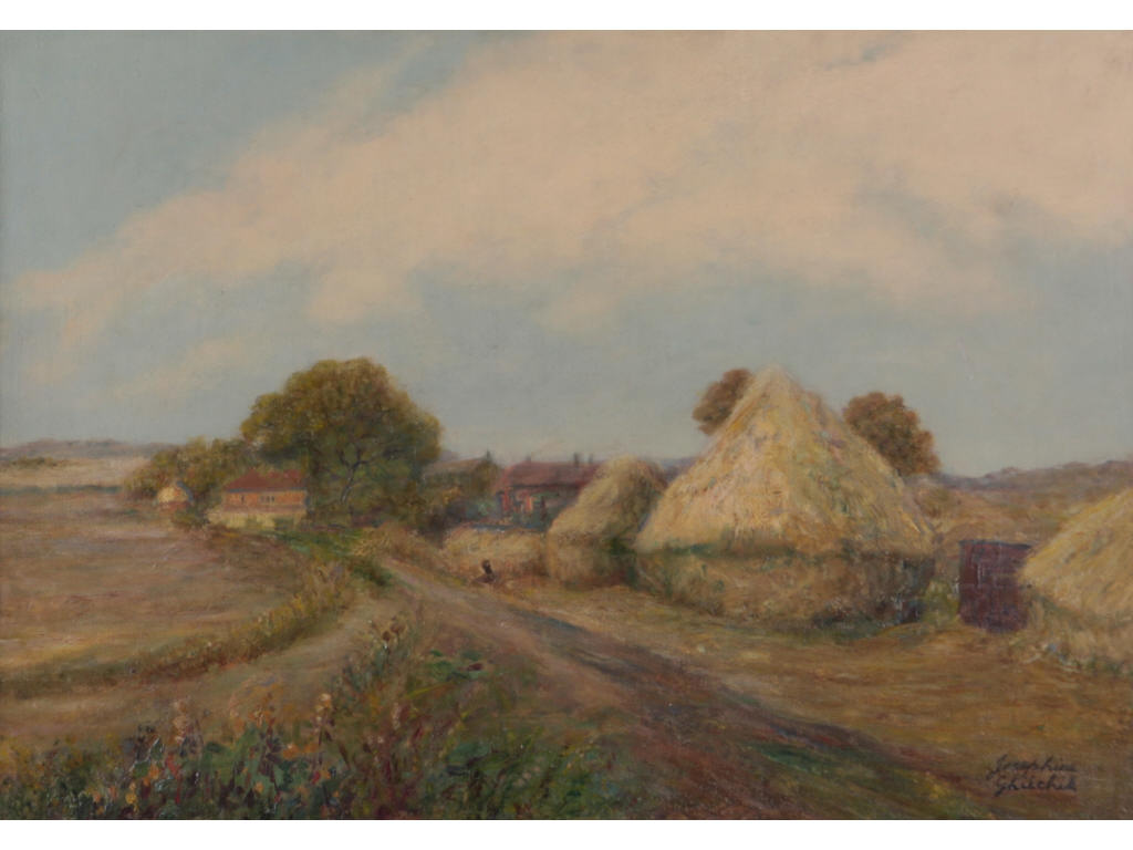 Appraisal: Josephine Ghilchik British th c Haystacks oil on canvas signed