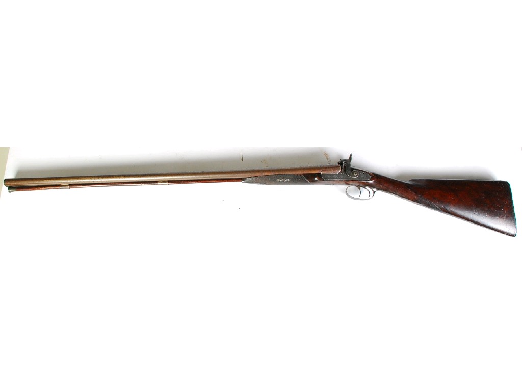 Appraisal: NINETEENTH CENTURY BORE DOUBLE BARREL PERCUSSION SPORTING GUN with barrels