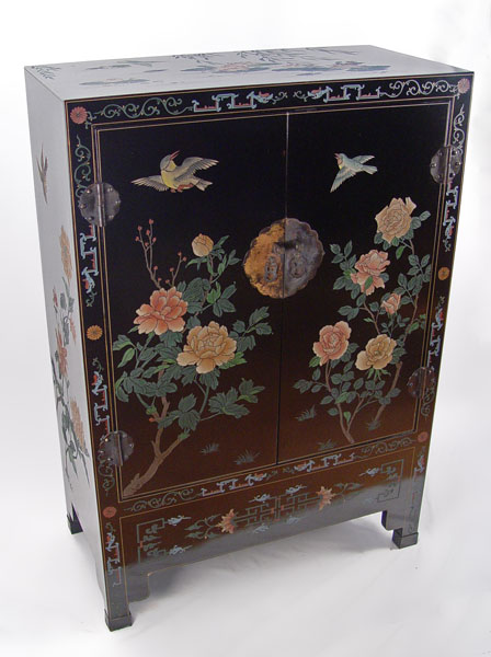 Appraisal: CHINESE LACQUER CABINET Carved and painted Measures '' high x