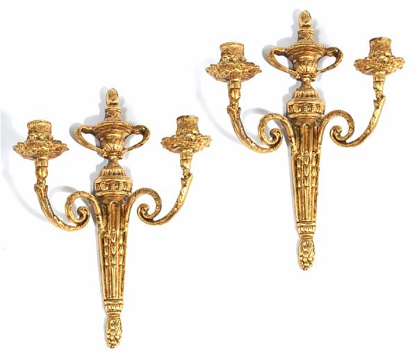 Appraisal: A pair of Louis XVI style gilt bronze two light