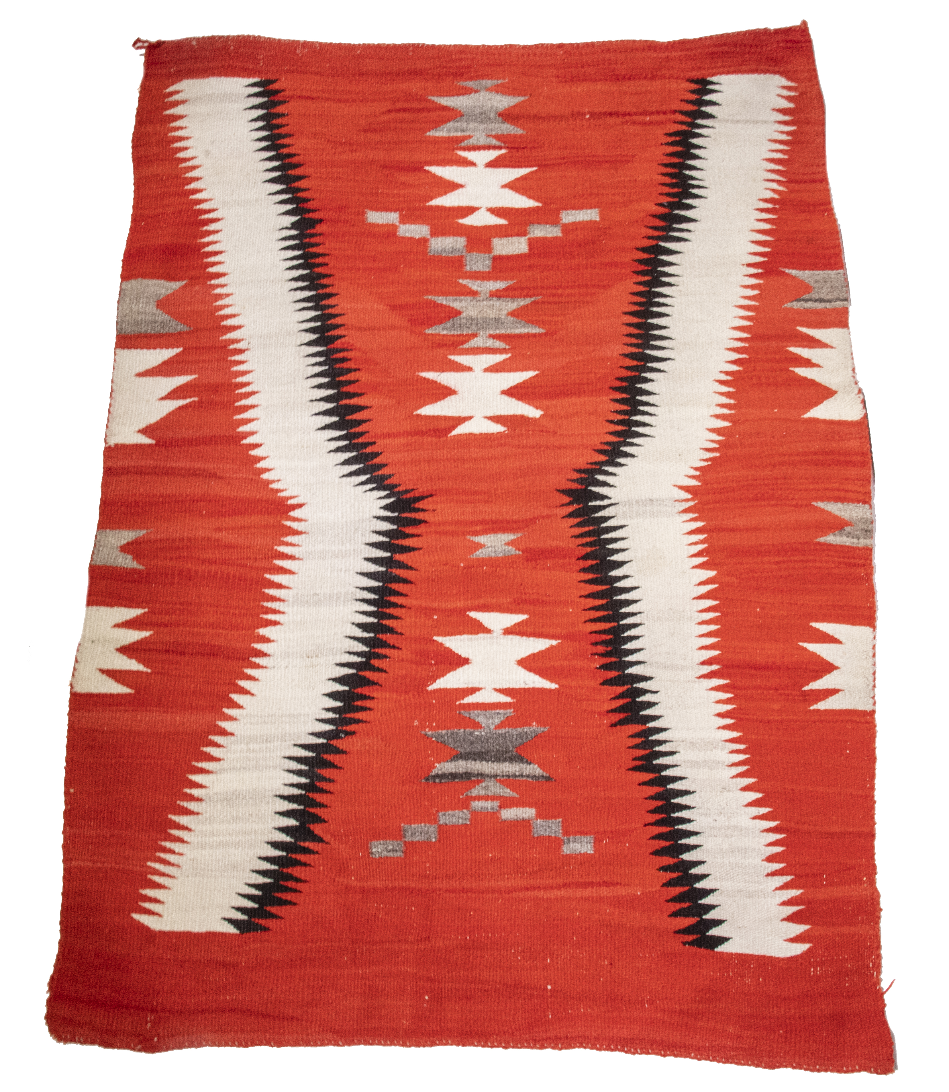 Appraisal: NAVAJO RUG Circa large tight bulky weave brilliant red-orange field