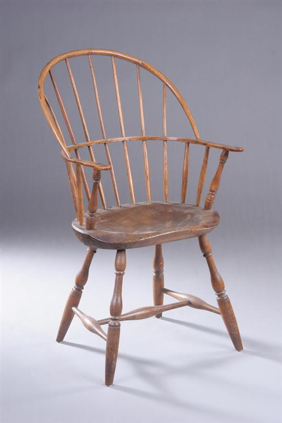 Appraisal: AMERICAN BOW-BACK MIXED WOOD WINDSOR ARMCHAIR late th century Bentwood