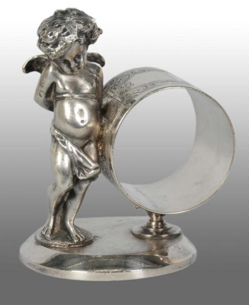 Appraisal: Tall Bashful Angel Figural Napkin Ring Description Marked James W