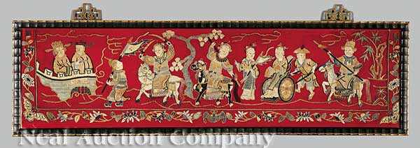 Appraisal: Two Chinese Embroidery Panels th c the first depicting a