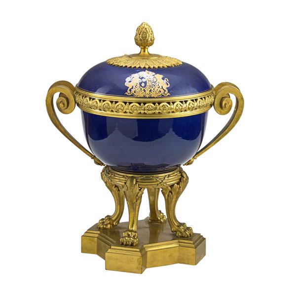 Appraisal: MOUNTED SEVRES PORCELAIN CENTERPIECE Louis XVI style pot pourri gilt