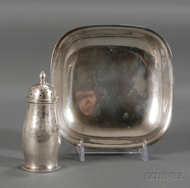 Appraisal: Arthur Stone Dish and James Wooley Salt Shaker Sterling silver