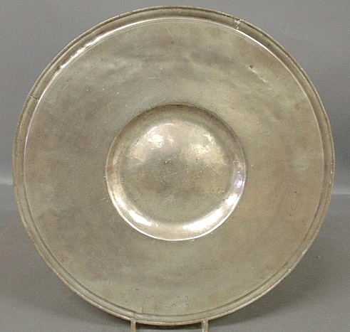 Appraisal: - Large English pewter alms plate with early touch marks