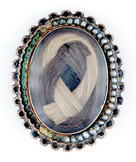 Appraisal: Hairwork memorial brooch of Southern interest mid th century oval