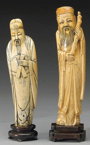 Appraisal: Ivory and Bone Carvings th Century The first depicting Cao