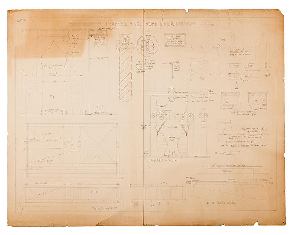 Appraisal: Portfolio of Original Illusion Drawings and Blueprints for Thayer Manufacturing