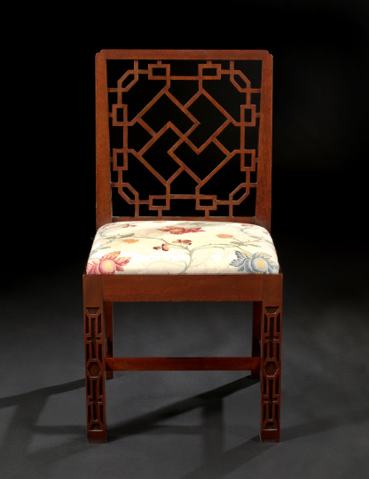 Appraisal: Chinese Chippendale-Style Mahogany Sidechair the rectangular back pierced in a