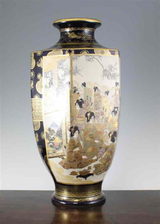 Appraisal: A large Japanese Satsuma pottery hexagonal vase painted with samurai