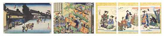 Appraisal: A Collection of Japanese Woodblock Prints comprised of primarily triptychs