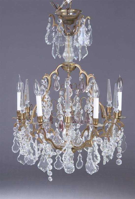 Appraisal: LOUIS XVI STYLE CRYSTAL AND GILT-METAL SIX-LIGHT CHANDELIER th century