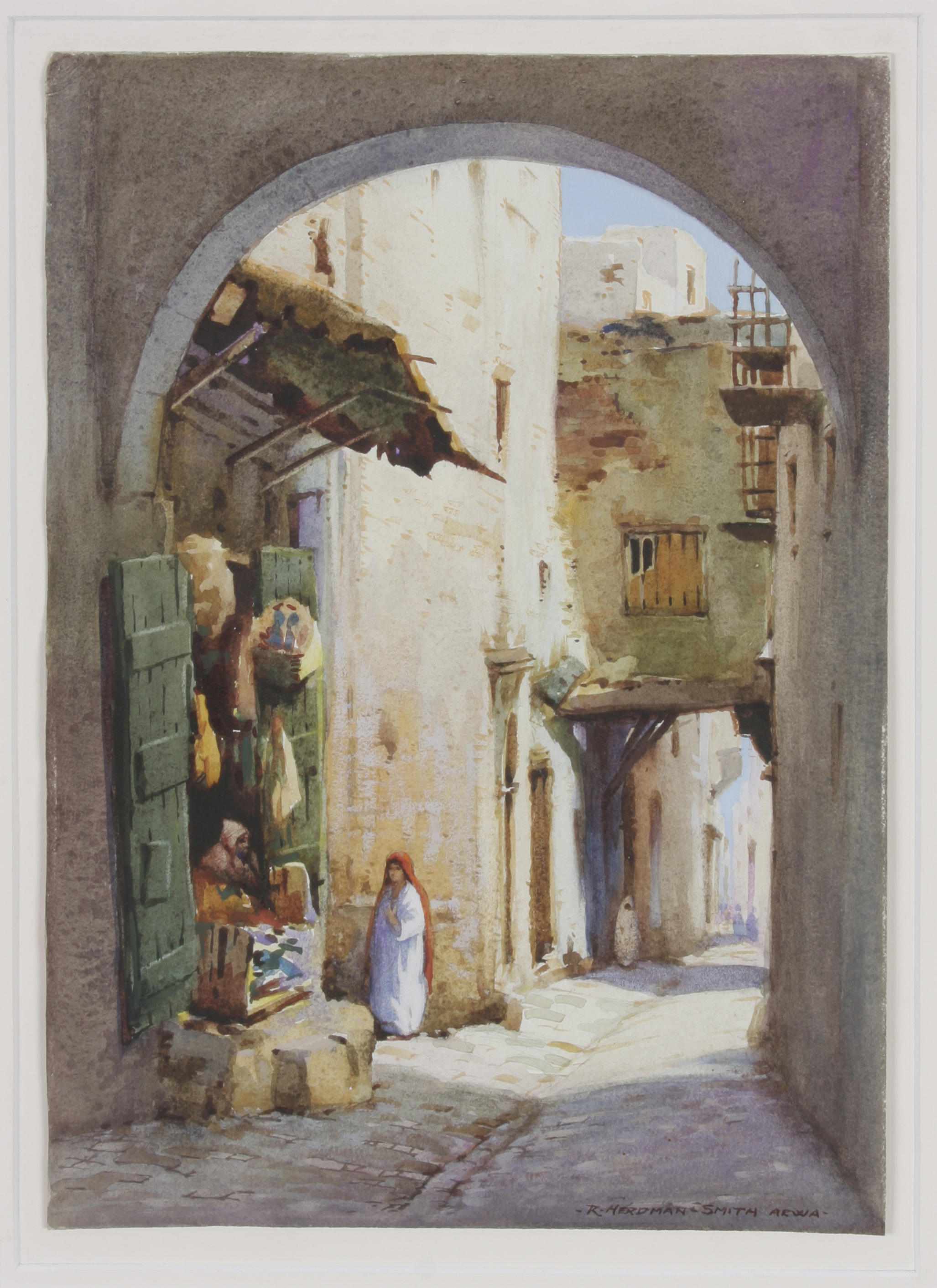 Appraisal: Robert Herdman-Smith British born An arched street in Algiers An