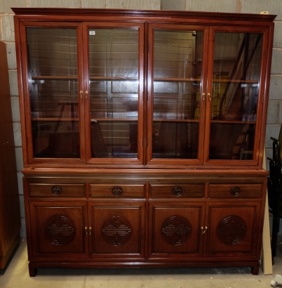 Appraisal: quality Chinese carved large four door mahogany bookcase size x