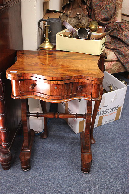 Appraisal: A VICTORIAN WALNUT CARD TABLE WORKTABLE with baize lined fold