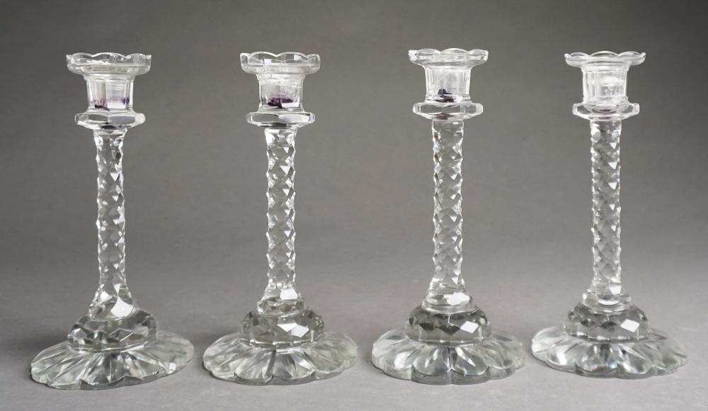 Appraisal: Two Similar Pairs Anglo-Irish Cut Crystal Candlesticks one socle repaired