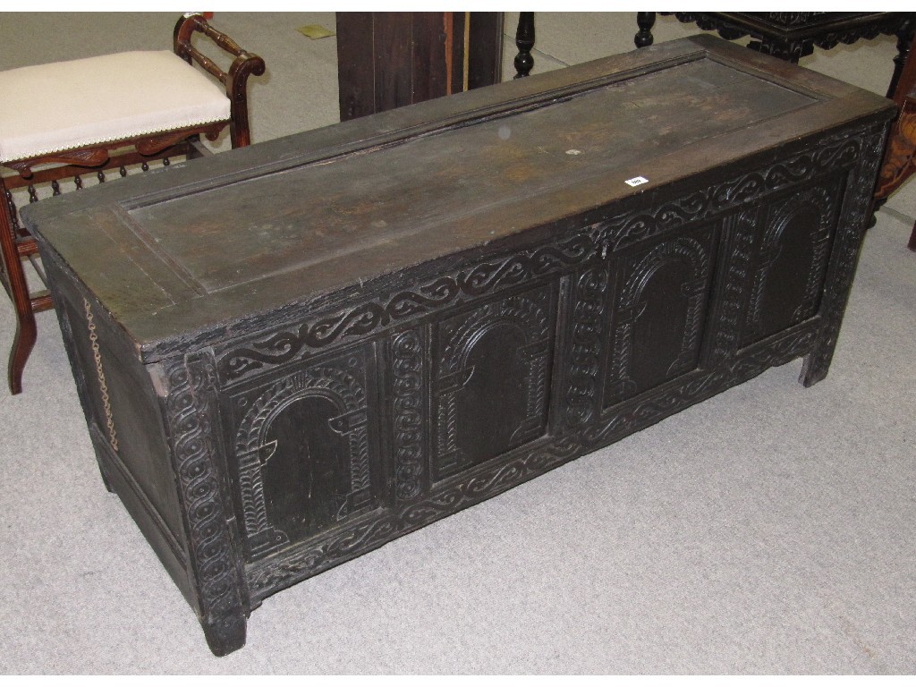 Appraisal: Antique carved oak coffer