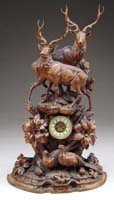 Appraisal: OUTSTANDING CARVED BLACK FOREST STAG DECORATED MANTLE CLOCK Monumental carved