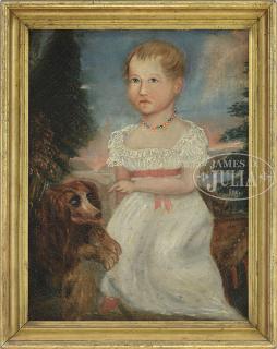 Appraisal: AMERICAN SCHOOL FOLK ART PORTRAIT OF A YOUNG BOY WITH