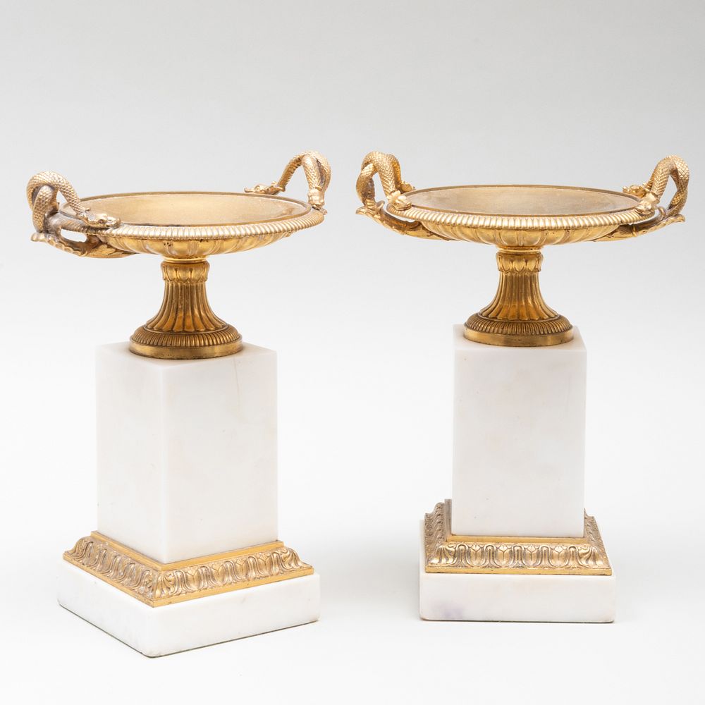 Appraisal: Pair of Continental Classical Ormolu and White Marble Tazze on