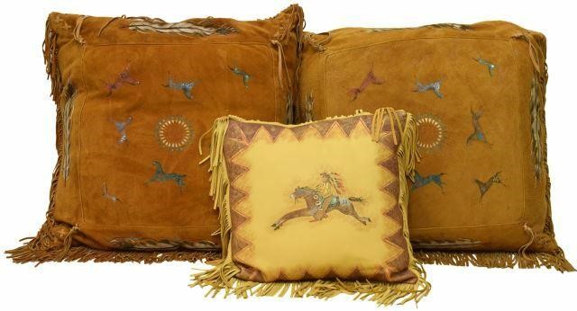 Appraisal: lot of Decorative Southwest style leather throw pillows including fringed