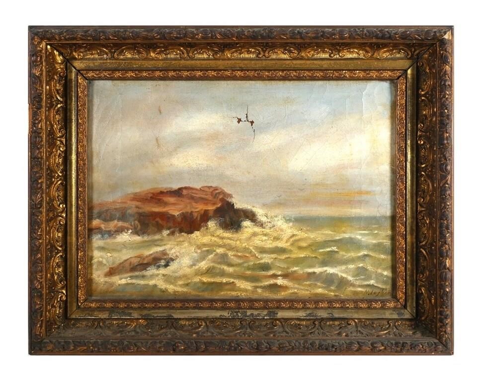 Appraisal: Framed seascape painting signed N Ingham lower right craquelure throughout