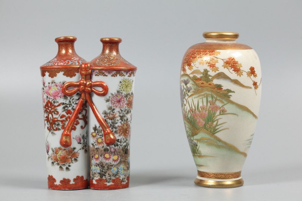 Appraisal: Japanese kutani porcelain vases possibly th c taller in H