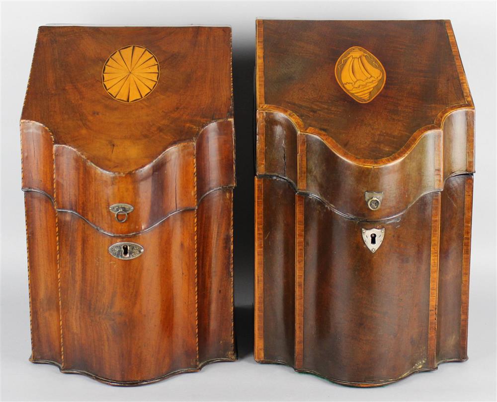 Appraisal: TWO GEORGE III INLAID MAHOGANY KNIFE BOXES CIRCA the first