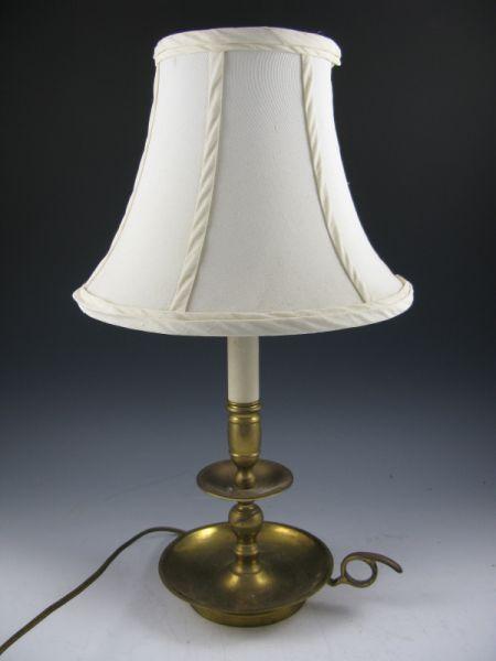 Appraisal: Brass Chamberstick Table Lamp with silk shade HOA