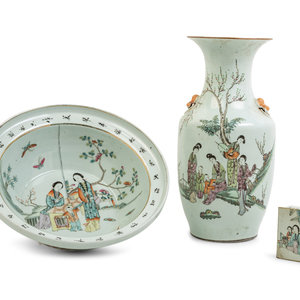 Appraisal: Three Chinese Famille Rose Porcelain 'Ladies' Articles LATE TH- EARLY