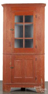 Appraisal: Painted pine one - piece corner cupboard th c retaining