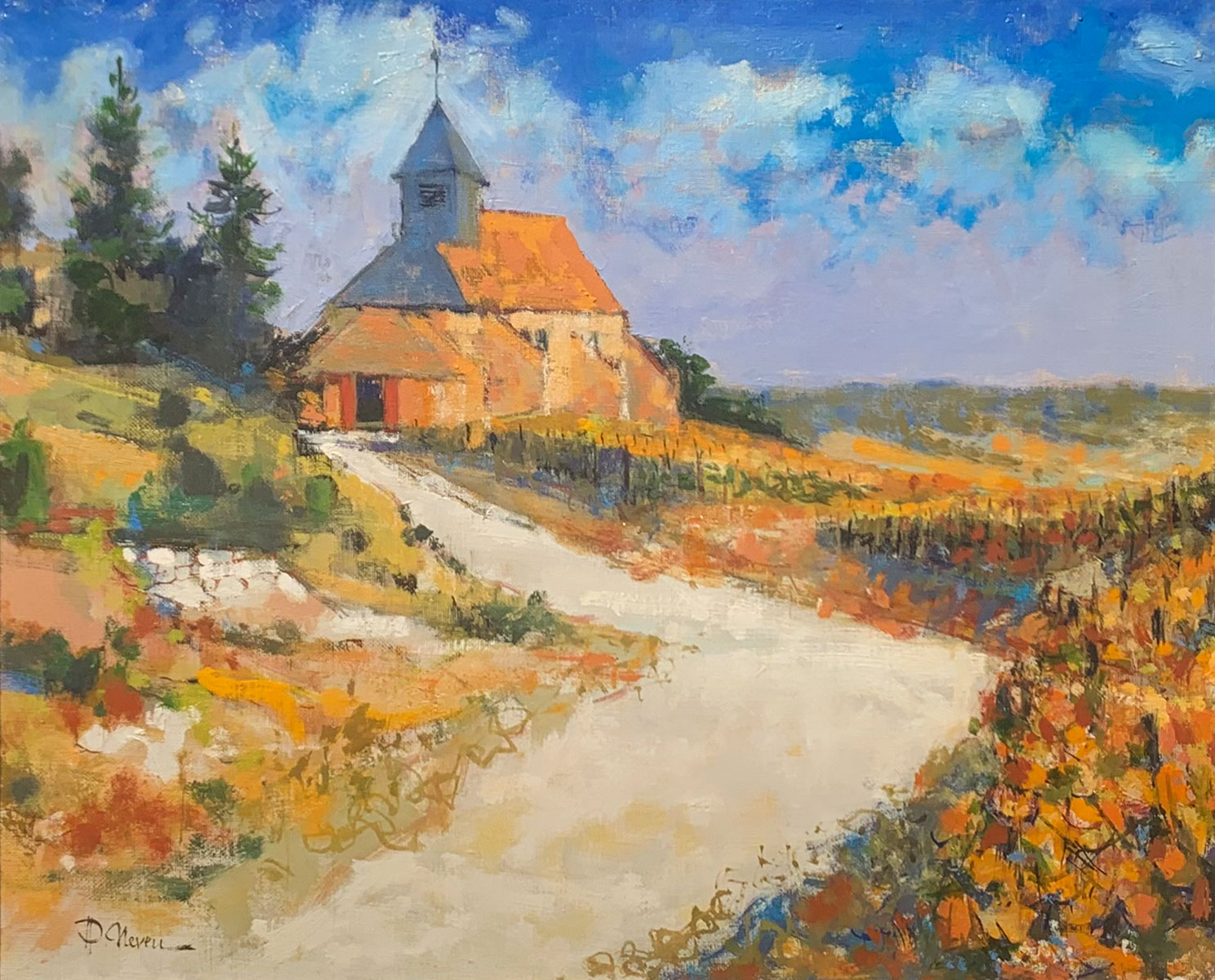 Appraisal: NEVEU Pierre French - ''Mutigny'' - Landscape with Church Oil