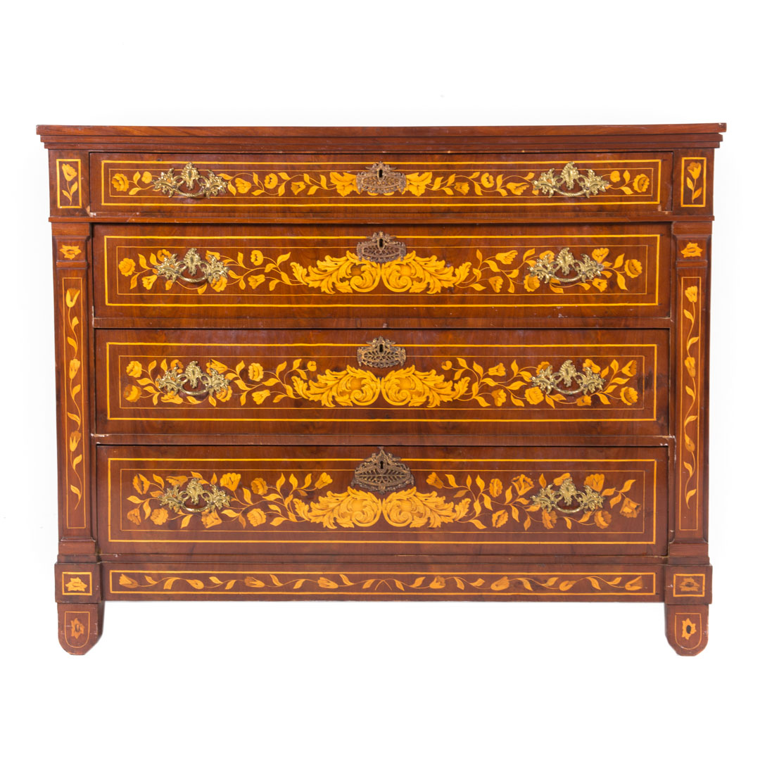 Appraisal: Dutch mahogany marquetry inlaid commode th century marquetry inlaid top