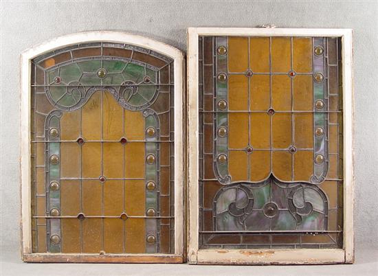 Appraisal: Two-Part Stained Glass Window Each has leaded sections with multi-colored