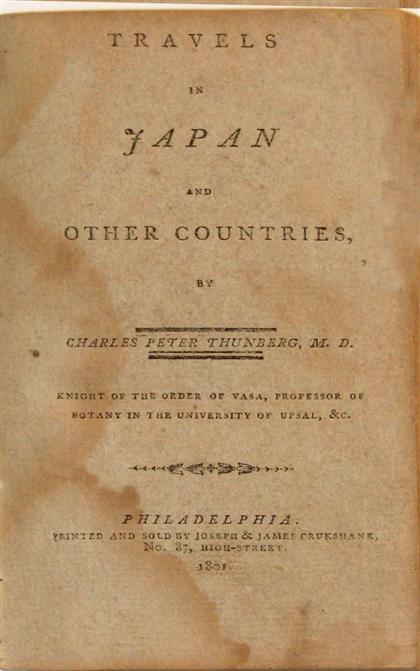 Appraisal: vol Thunberg Charles Peter Travels in Japan and Other Countries