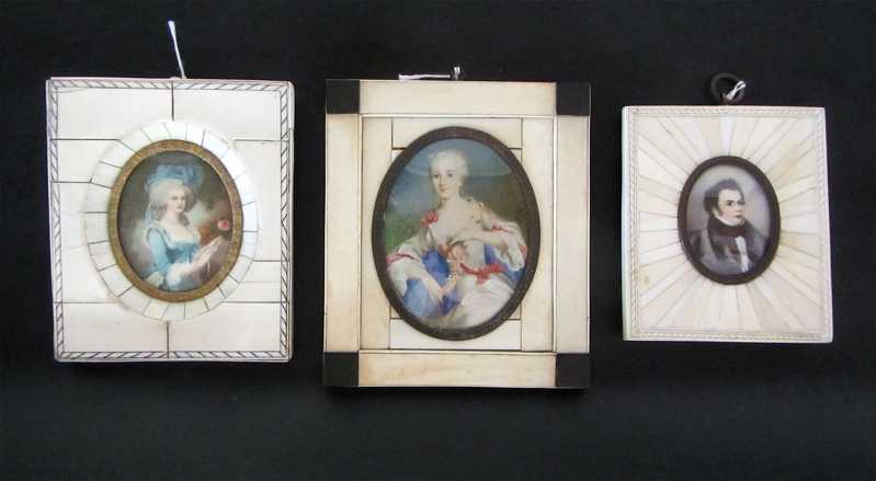 Appraisal: THREE CONTINENTAL MINIATURE PORTRAIT PAINTINGS depicting th century portraits of