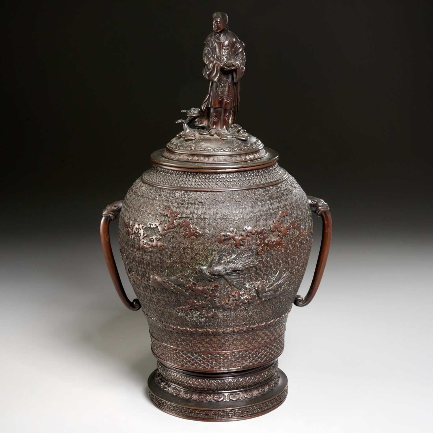 Appraisal: FINE JAPANESE MEIJI BRONZE URN AND COVER Meiji Period th