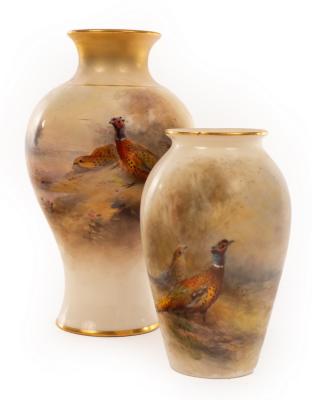 Appraisal: A Royal Worcester baluster vase painted pheasants in a wooded