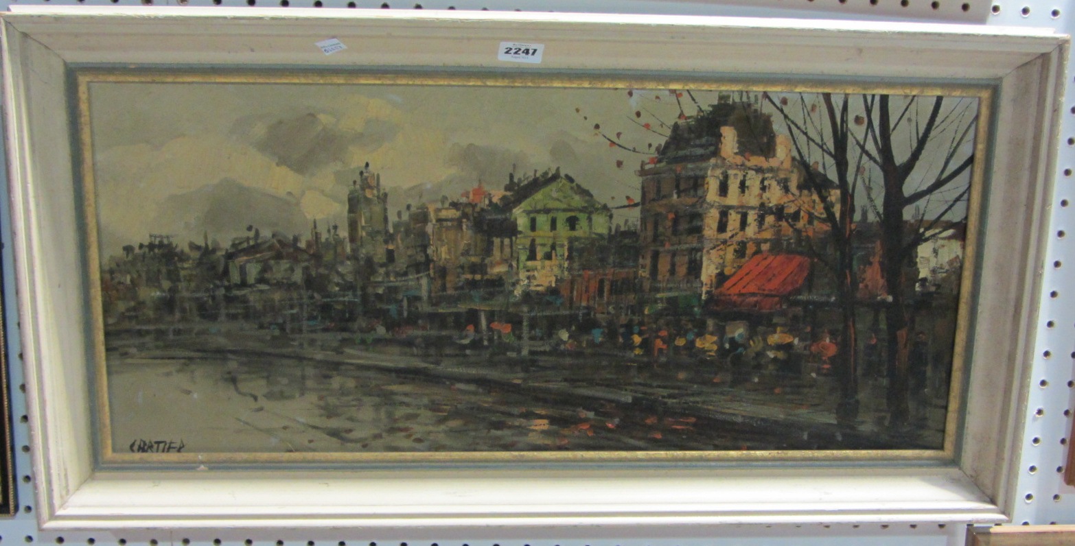 Appraisal: Cartier th century Street scene oil on canvas signed