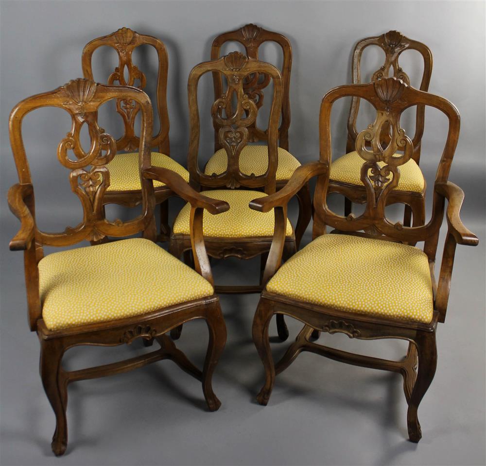 Appraisal: SET OF SIX FRUITWOOD CHAIRS INCLUDING TWO ARM having an