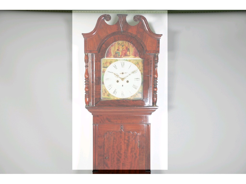 Appraisal: EARLY NINETEENTH CENTURY MAHOGANY LONGCASE CLOCK painted dial with subsidiary