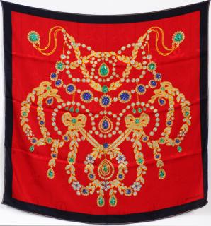 Appraisal: CARTIER SILK SCARF CARTIER SILK SCARF X A red ground