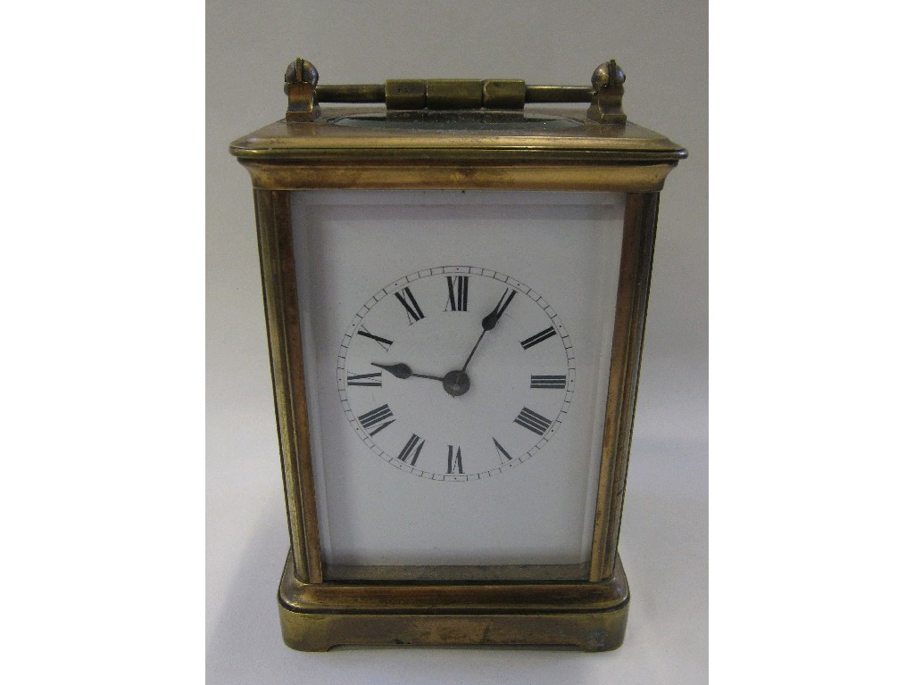 Appraisal: French brass cased carriage clock with white enamel dial