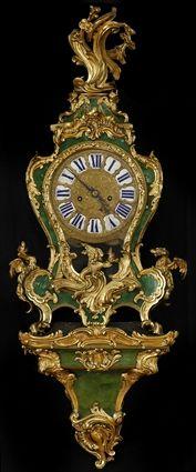 Appraisal: LOUIS XV GILT-BRONZE AND GREEN STAINED HORN IVORY-MOUNTED CLOCK AND