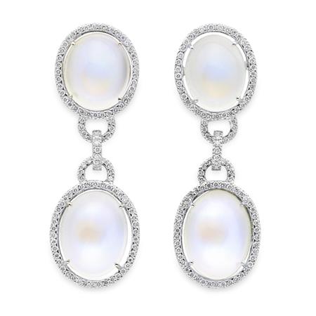 Appraisal: Pair of White Gold Moonstone and Diamond Pendant-Earrings Estimate -