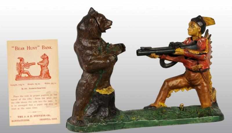 Appraisal: Cast Iron Indian Shooting Bear Mechanical Bank Description Manufactured by